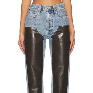 Agolde Ryder High Rise Straight Jeans Diary Chocolate Leather 28 ButtonFly